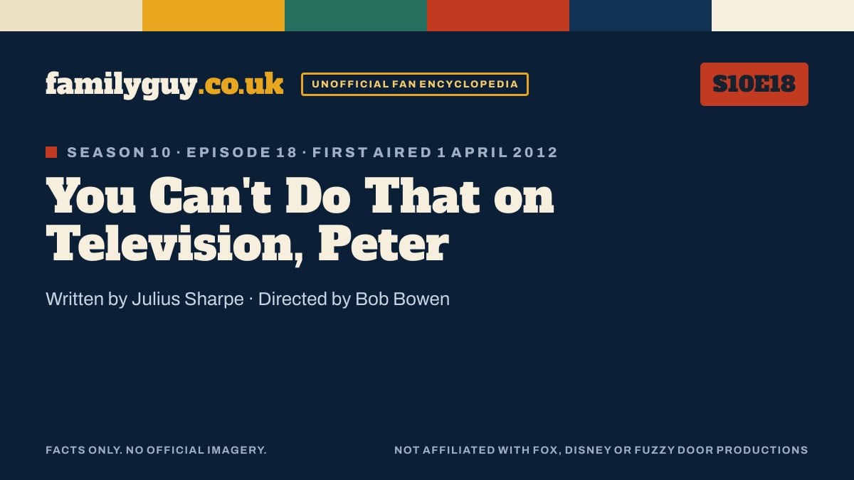 You Can't Do That on Television, Peter, Family Guy S10E18, title card in the familyguy.co.uk design