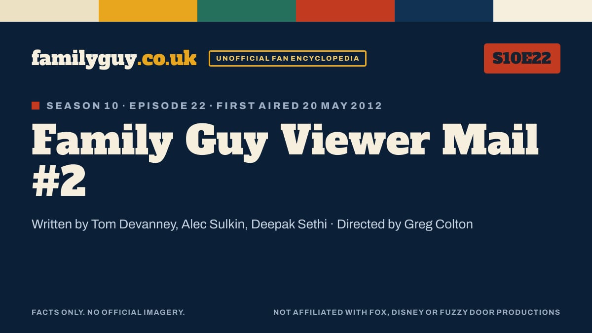 Family Guy Viewer Mail #2, Family Guy S10E22, title card in the familyguy.co.uk design