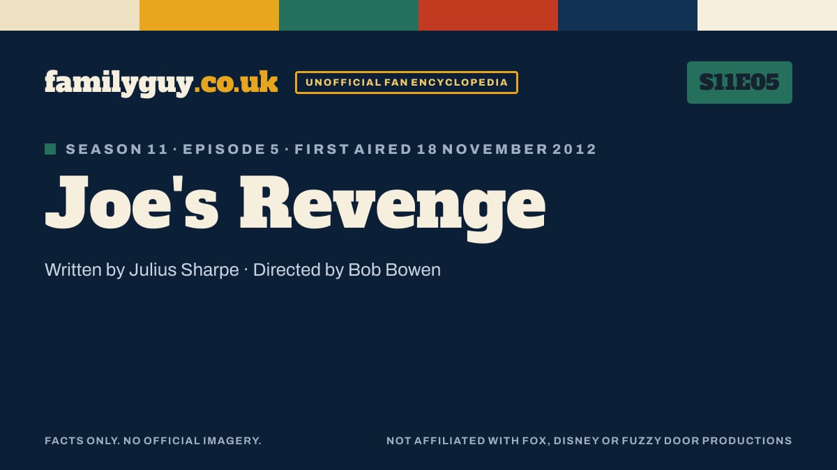 Joe's Revenge, Family Guy S11E05, title card in the familyguy.co.uk design