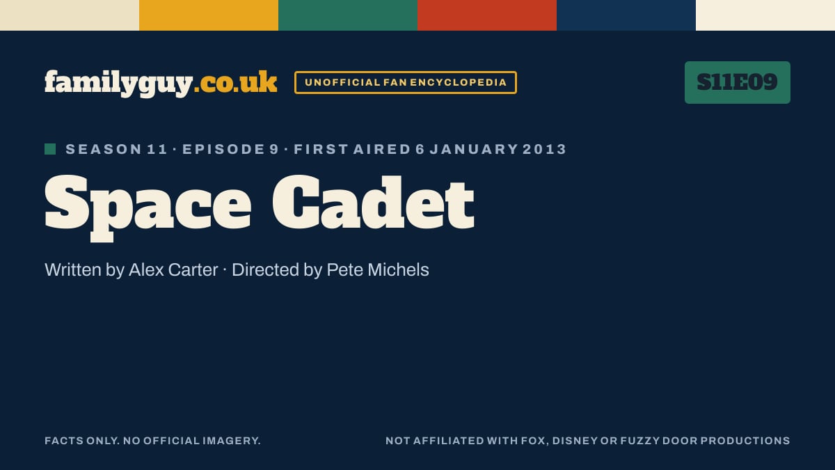Space Cadet, Family Guy S11E09, title card in the familyguy.co.uk design