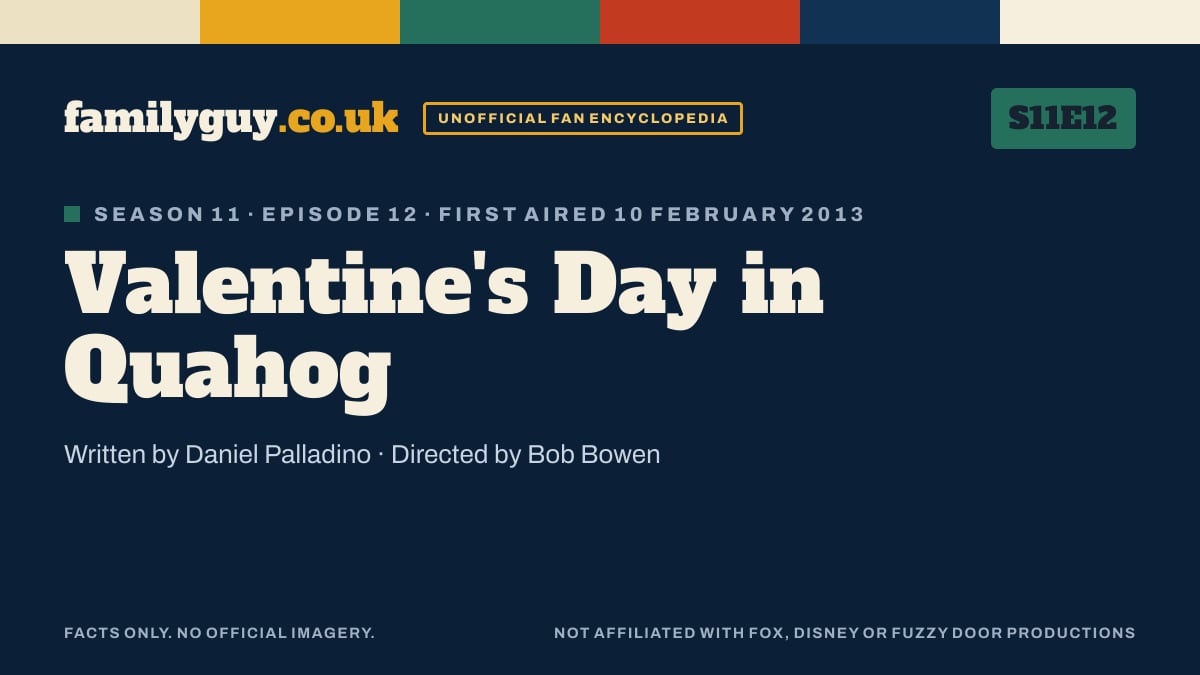 Valentine's Day in Quahog, Family Guy S11E12, title card in the familyguy.co.uk design