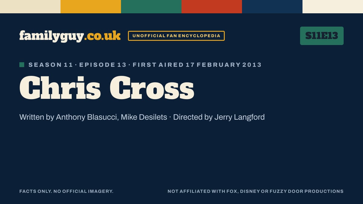 Chris Cross, Family Guy S11E13, title card in the familyguy.co.uk design