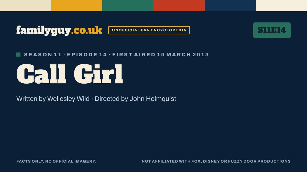 Call Girl, Family Guy S11E14, title card in the familyguy.co.uk design