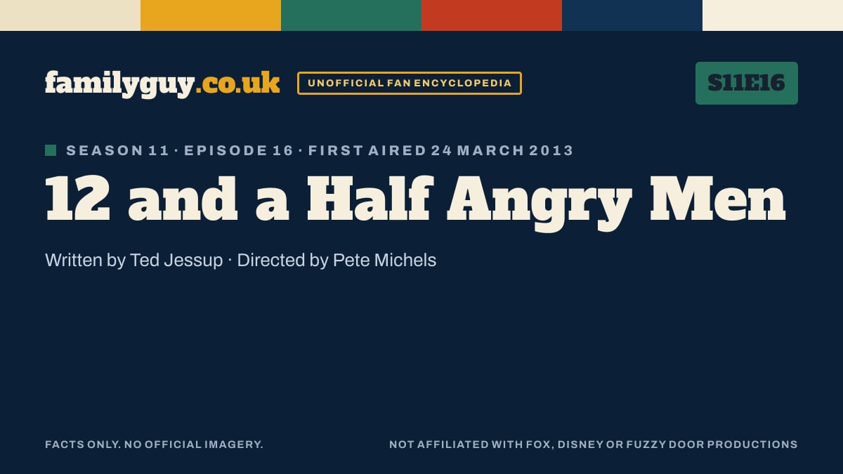 12 and a Half Angry Men, Family Guy S11E16, title card in the familyguy.co.uk design