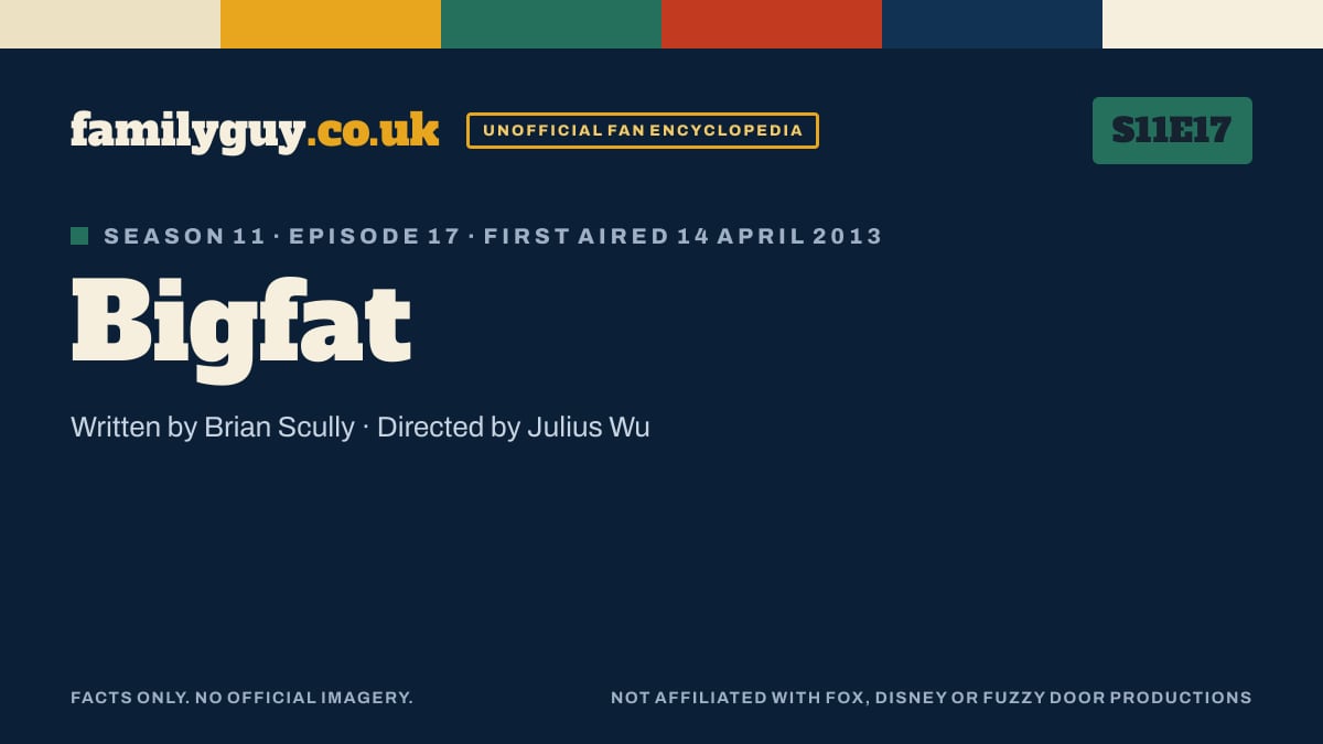 Bigfat, Family Guy S11E17, title card in the familyguy.co.uk design