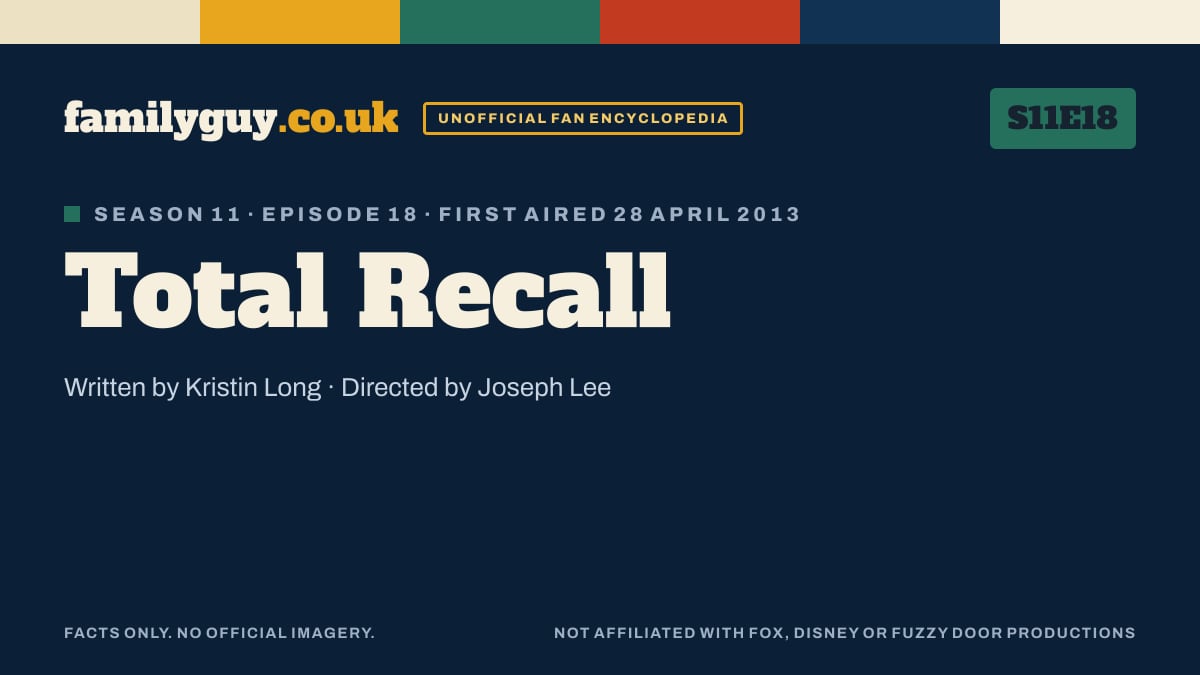 Total Recall, Family Guy S11E18, title card in the familyguy.co.uk design