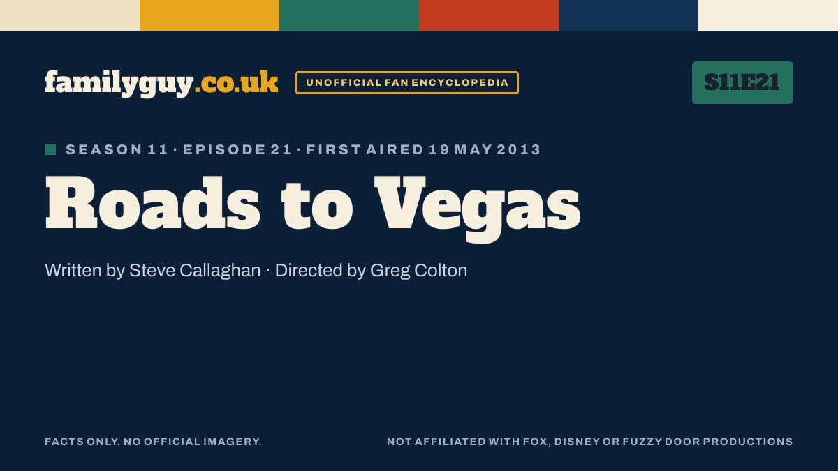 Roads to Vegas, Family Guy S11E21, title card in the familyguy.co.uk design