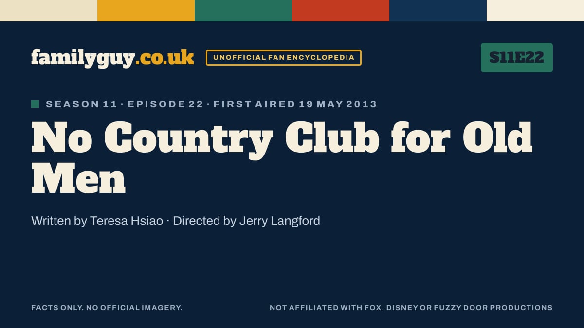 No Country Club for Old Men, Family Guy S11E22, title card in the familyguy.co.uk design