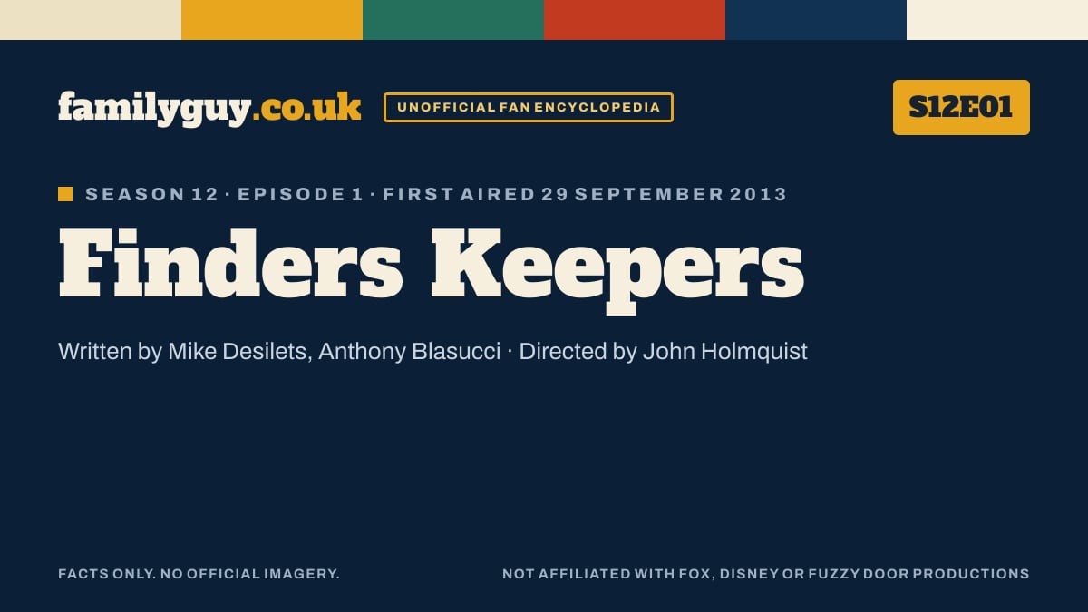 Finders Keepers, Family Guy S12E01, title card in the familyguy.co.uk design