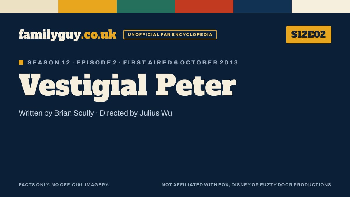 Vestigial Peter, Family Guy S12E02, title card in the familyguy.co.uk design
