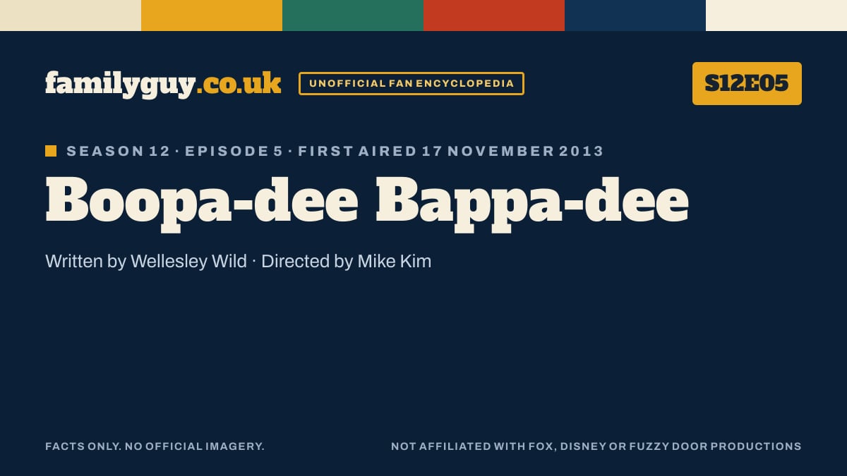 Boopa-dee Bappa-dee, Family Guy S12E05, title card in the familyguy.co.uk design