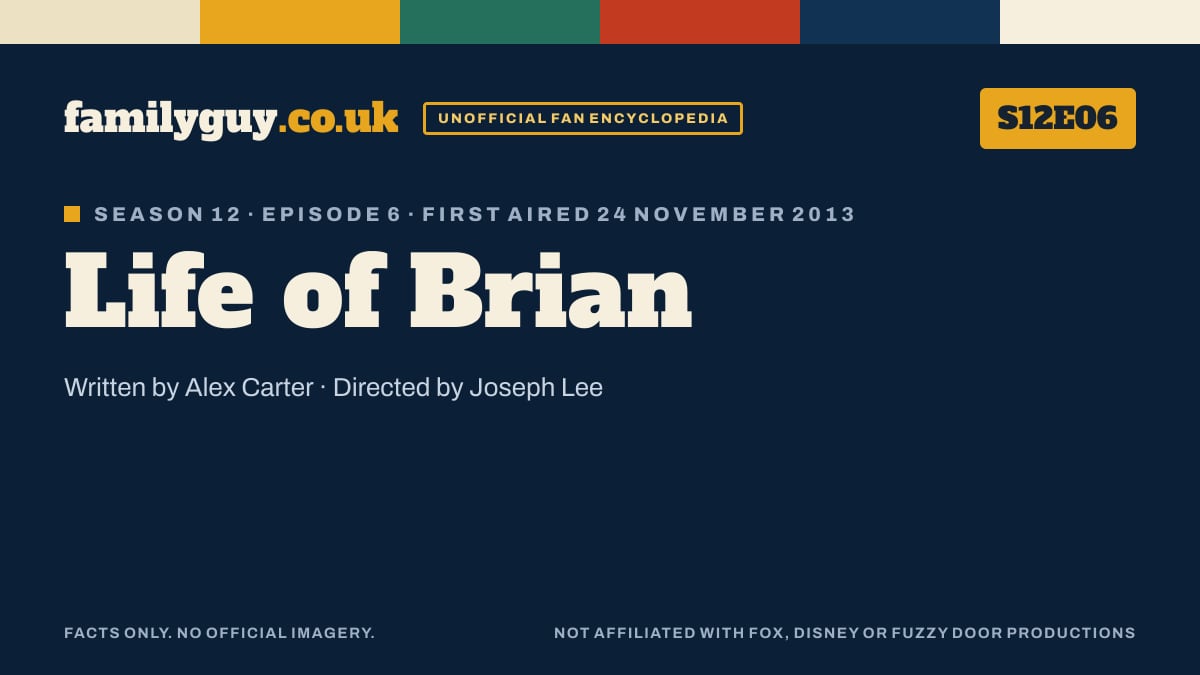 Life of Brian, Family Guy S12E06, title card in the familyguy.co.uk design