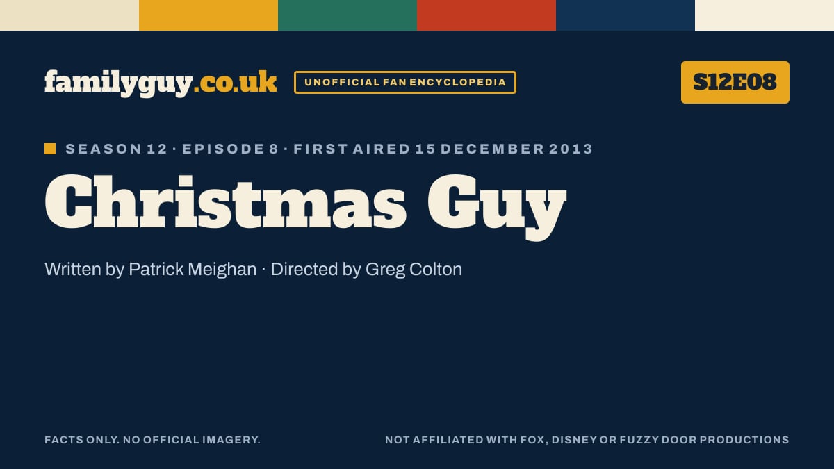 Christmas Guy, Family Guy S12E08, title card in the familyguy.co.uk design