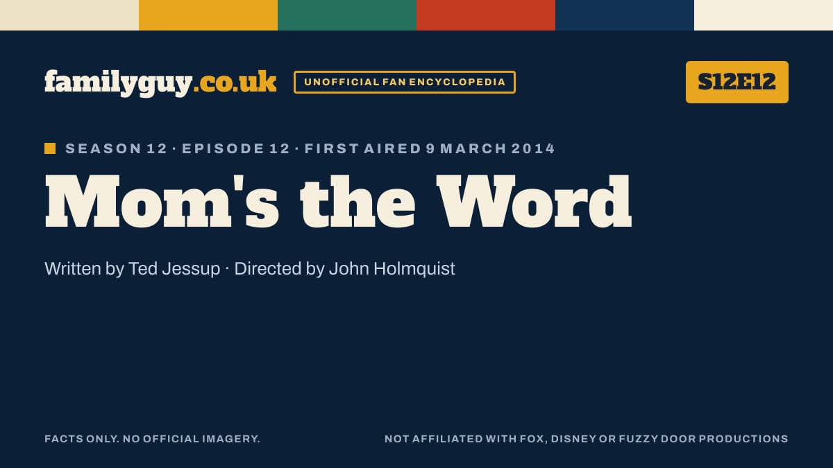 Mom's the Word, Family Guy S12E12, title card in the familyguy.co.uk design