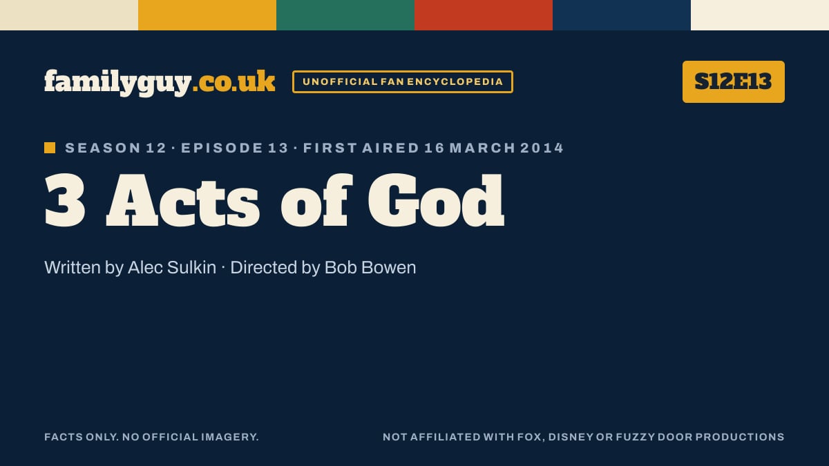 3 Acts of God, Family Guy S12E13, title card in the familyguy.co.uk design