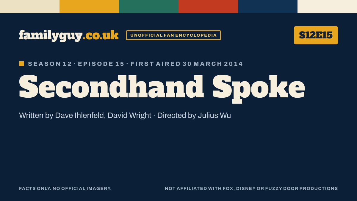 Secondhand Spoke, Family Guy S12E15, title card in the familyguy.co.uk design