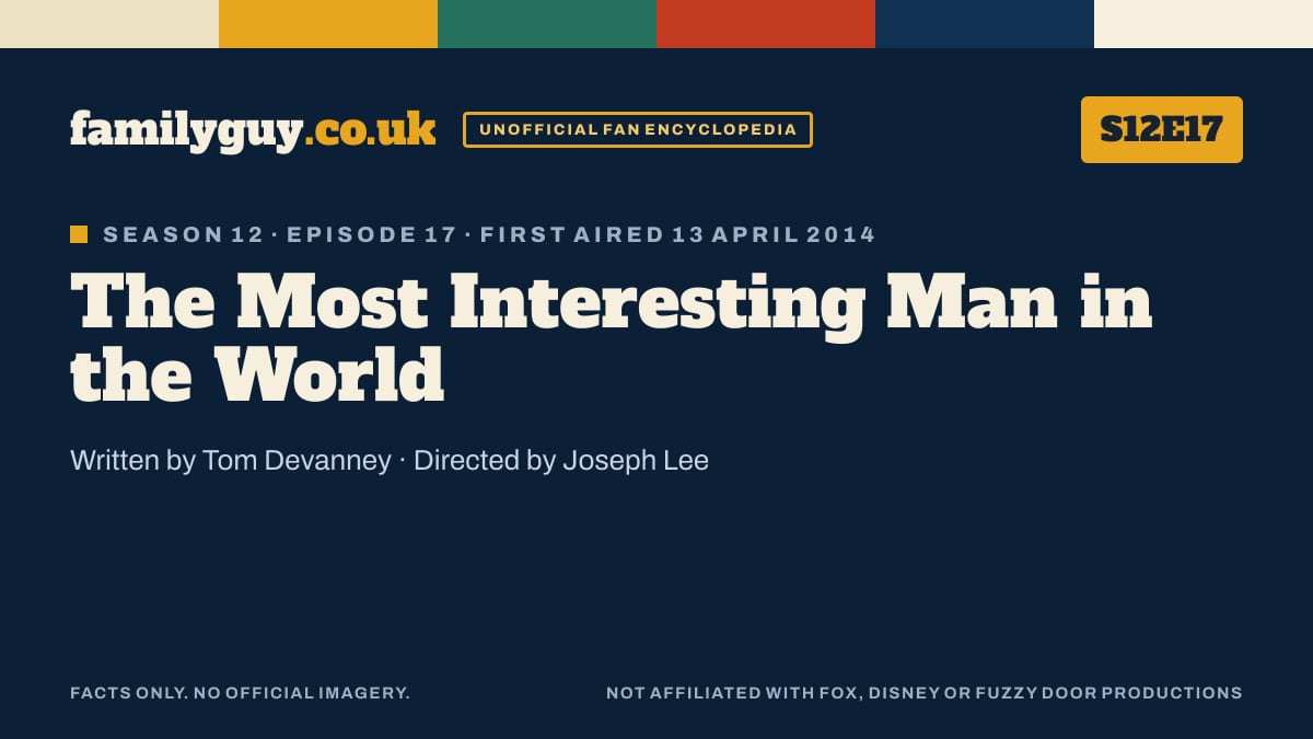 The Most Interesting Man in the World, Family Guy S12E17, title card in the familyguy.co.uk design