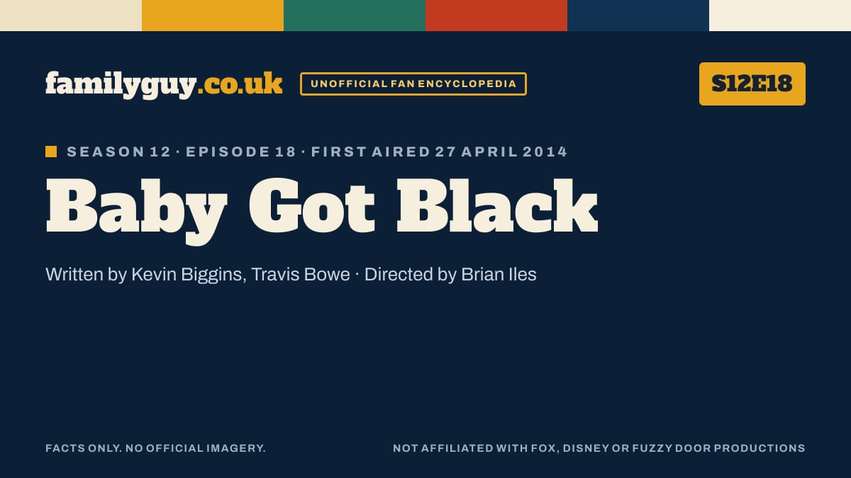 Baby Got Black, Family Guy S12E18, title card in the familyguy.co.uk design