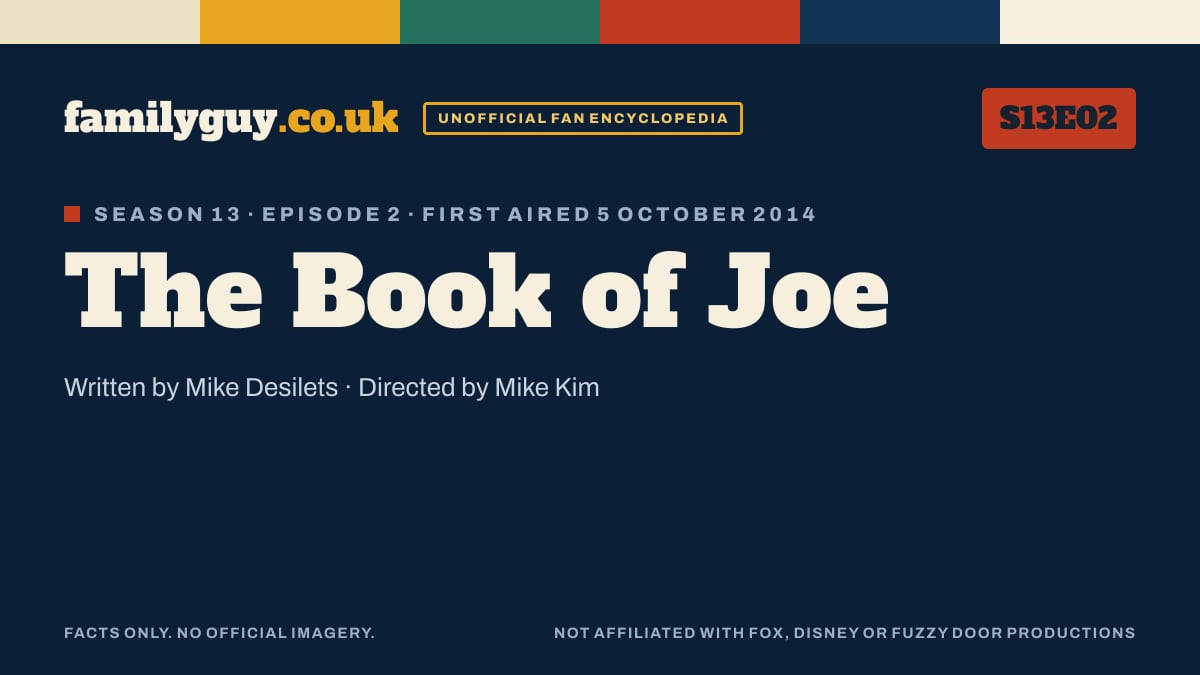 The Book of Joe, Family Guy S13E02, title card in the familyguy.co.uk design