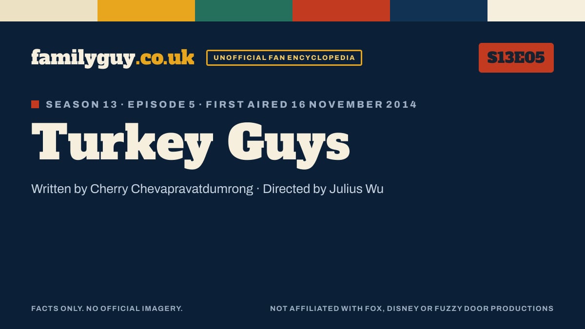 Turkey Guys, Family Guy S13E05, title card in the familyguy.co.uk design