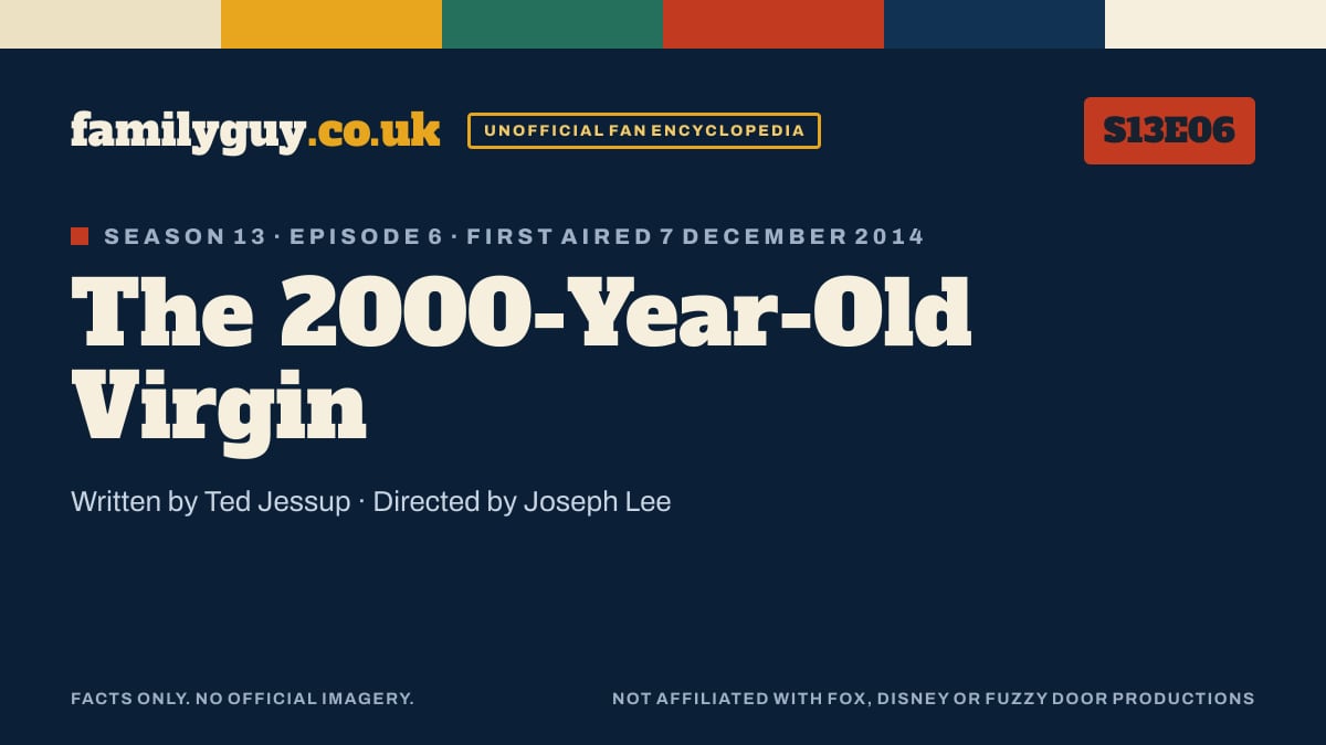The 2000-Year-Old Virgin, Family Guy S13E06, title card in the familyguy.co.uk design