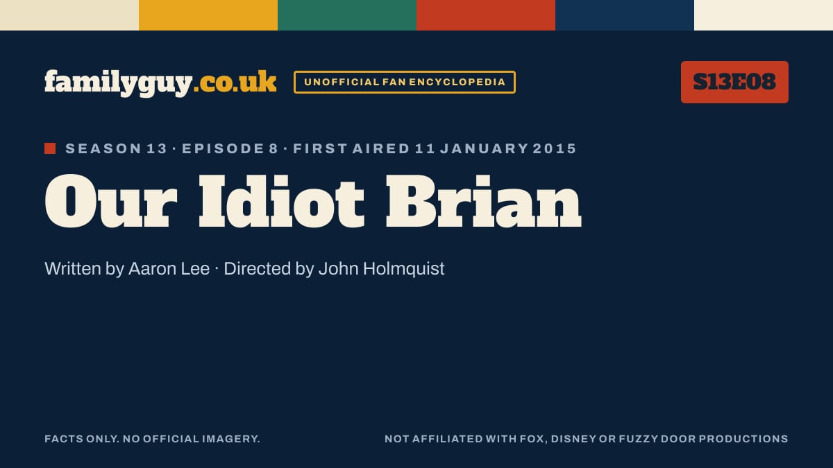 Our Idiot Brian, Family Guy S13E08, title card in the familyguy.co.uk design