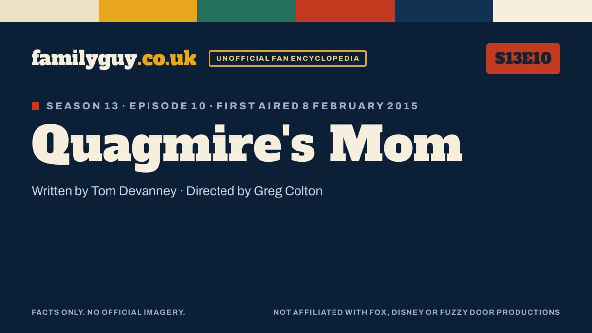 Quagmire's Mom, Family Guy S13E10, title card in the familyguy.co.uk design
