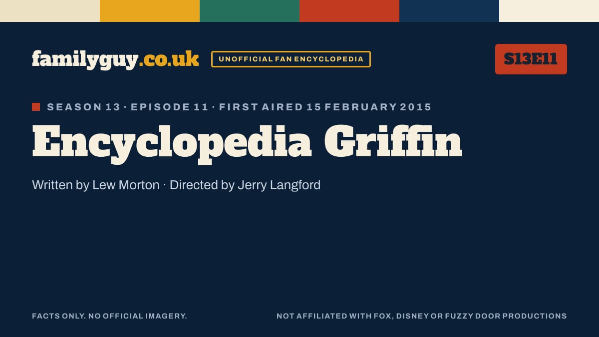 Encyclopedia Griffin, Family Guy S13E11, title card in the familyguy.co.uk design