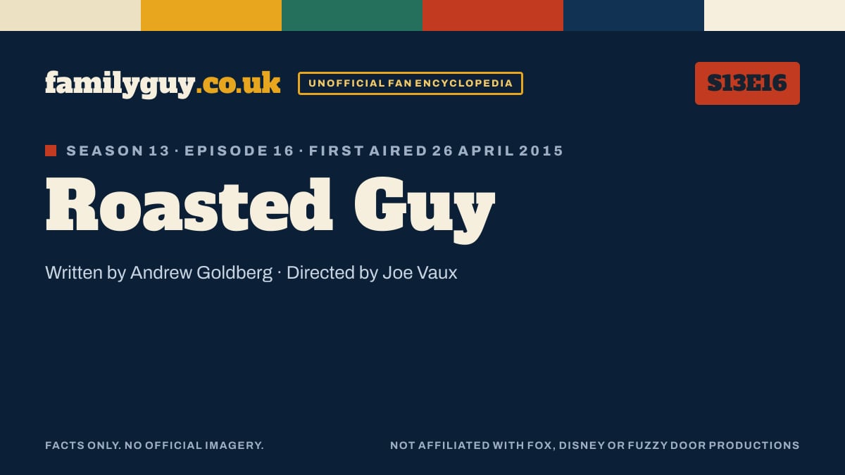 Roasted Guy, Family Guy S13E16, title card in the familyguy.co.uk design