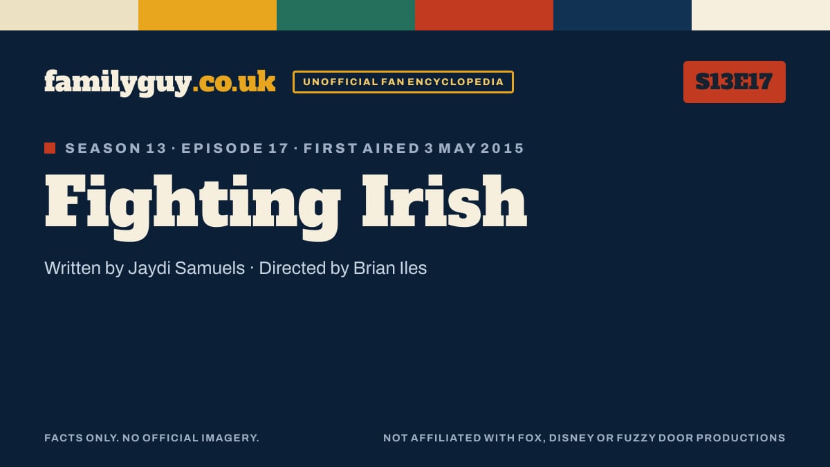 Fighting Irish, Family Guy S13E17, title card in the familyguy.co.uk design