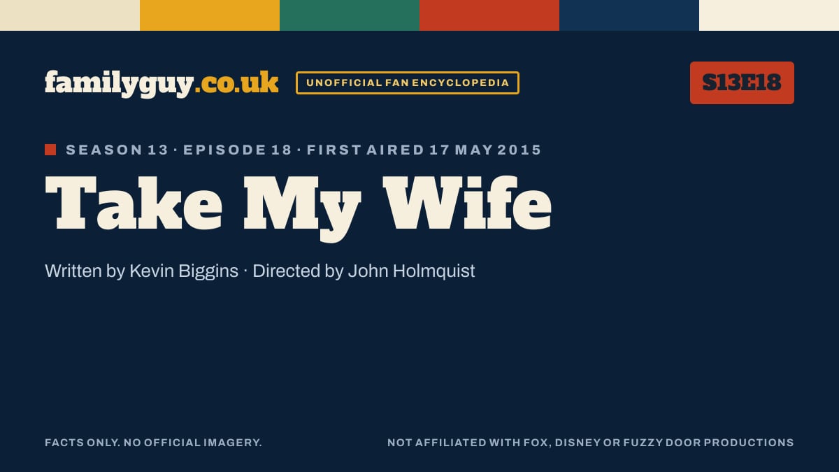 Take My Wife, Family Guy S13E18, title card in the familyguy.co.uk design