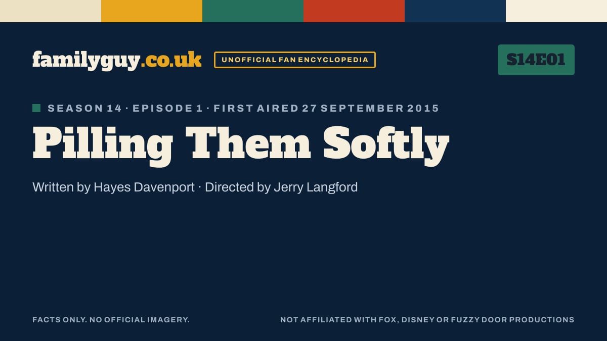 Pilling Them Softly, Family Guy S14E01, title card in the familyguy.co.uk design