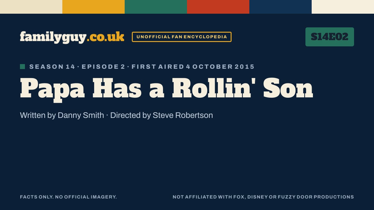 Papa Has a Rollin' Son, Family Guy S14E02, title card in the familyguy.co.uk design