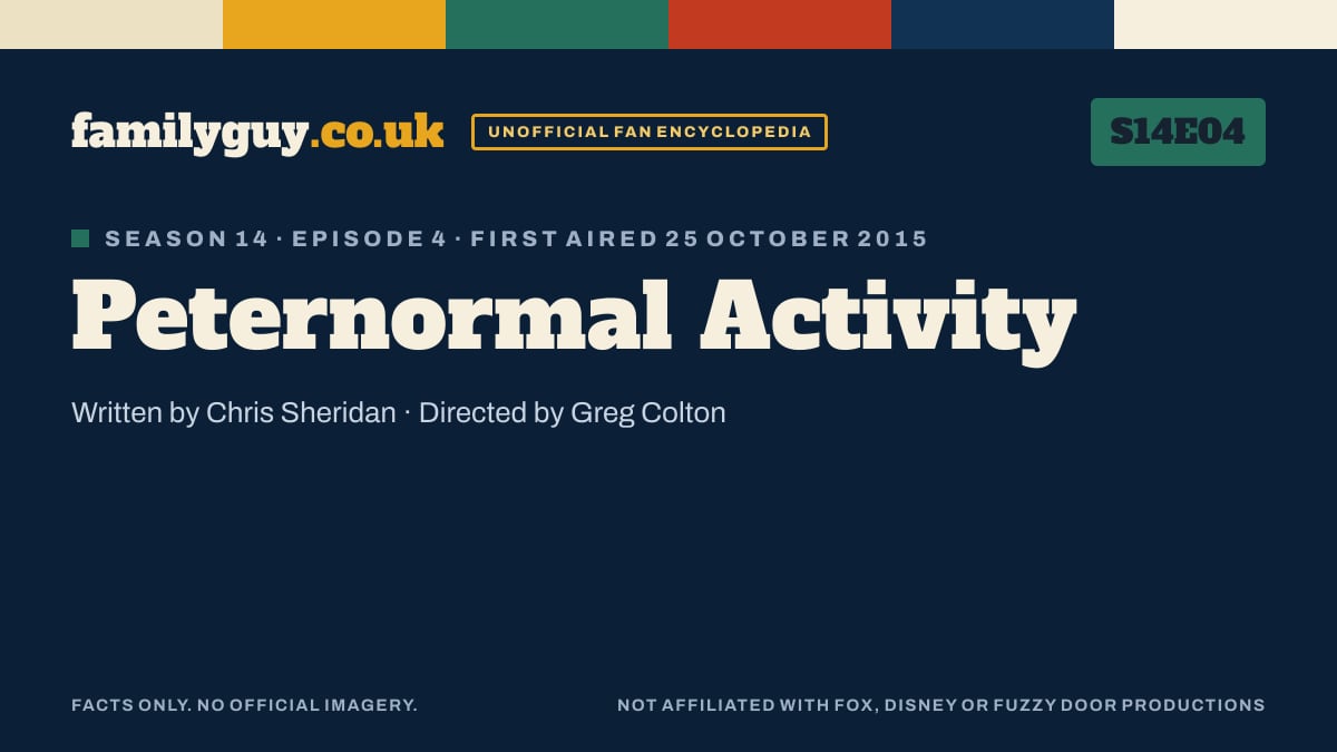 Peternormal Activity, Family Guy S14E04, title card in the familyguy.co.uk design