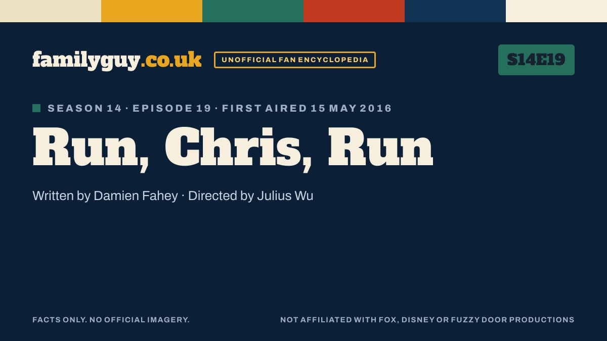 Run, Chris, Run, Family Guy S14E19, title card in the familyguy.co.uk design