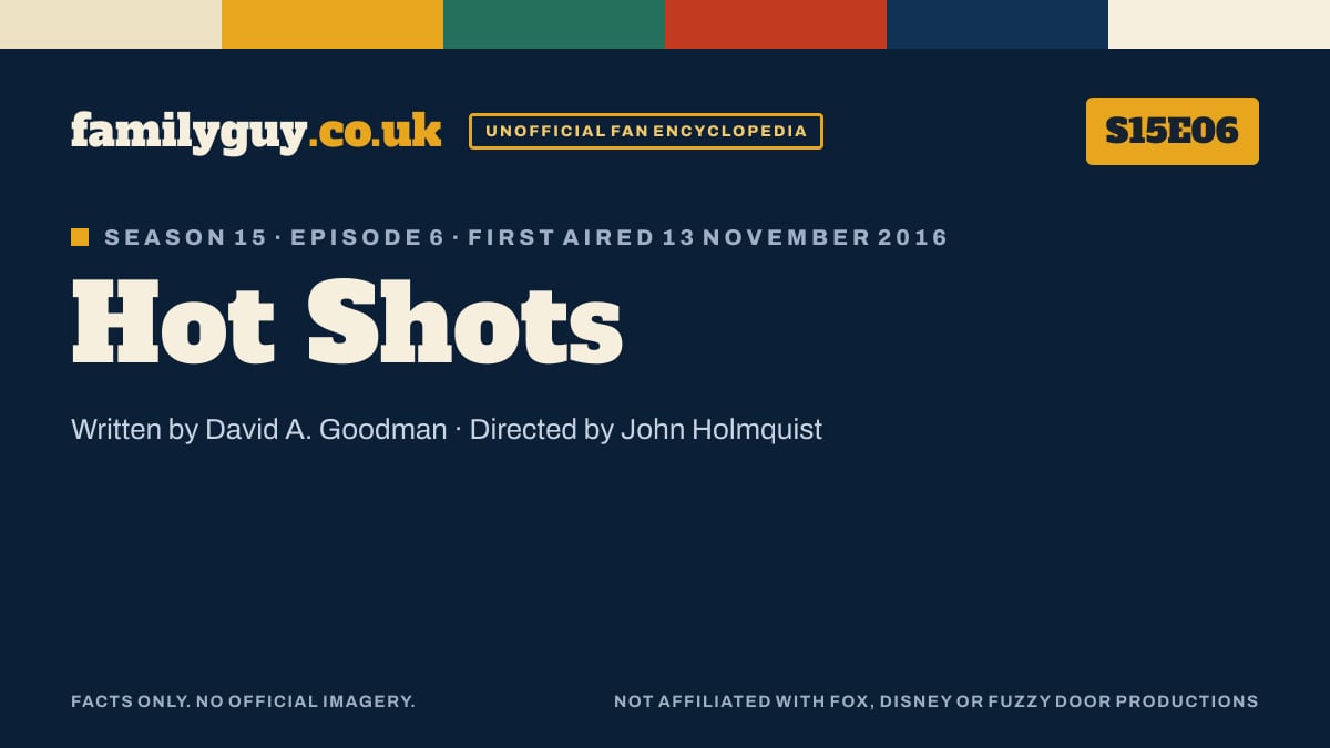 Hot Shots, Family Guy S15E06, title card in the familyguy.co.uk design
