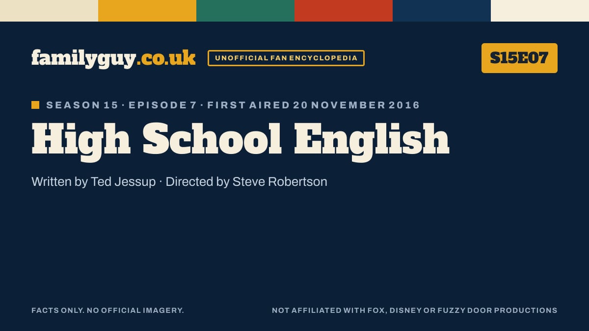 High School English, Family Guy S15E07, title card in the familyguy.co.uk design