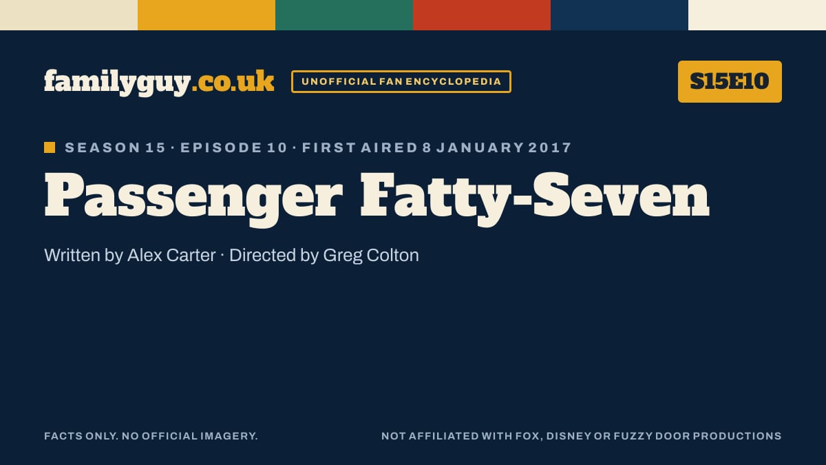 Passenger Fatty-Seven, Family Guy S15E10, title card in the familyguy.co.uk design