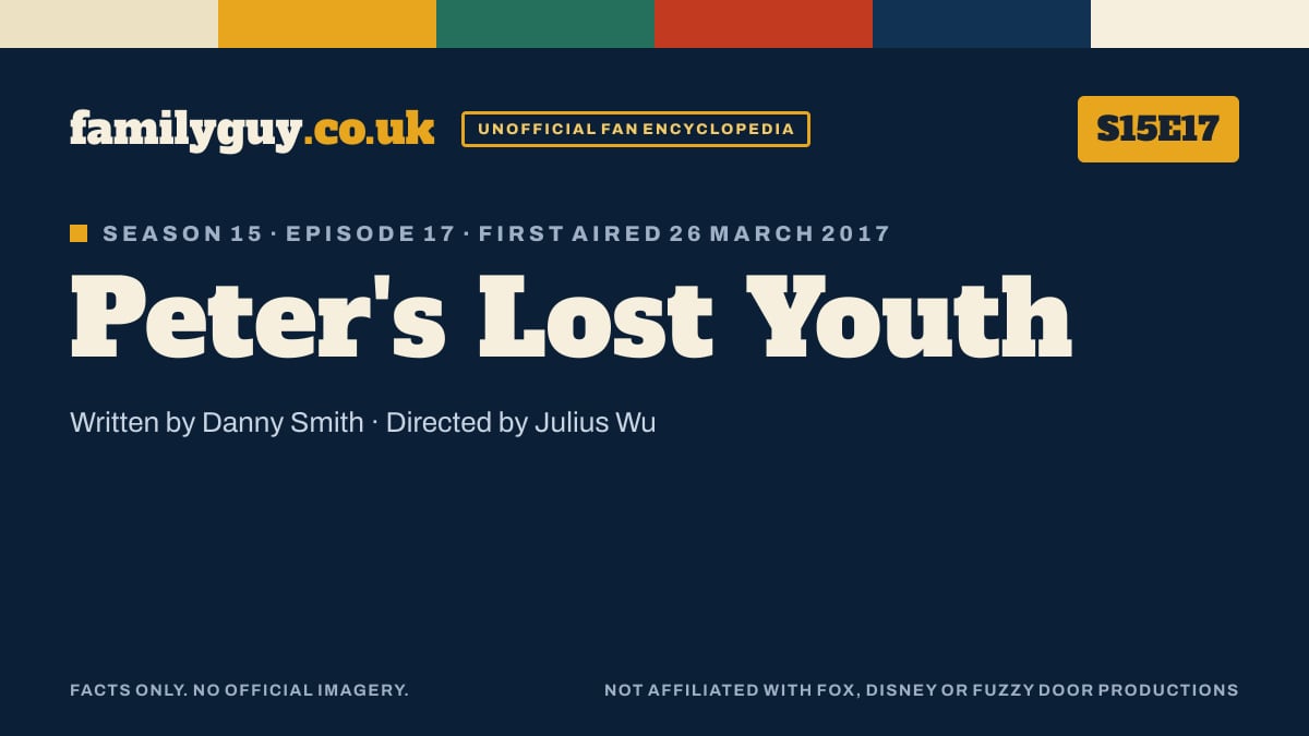 Peter's Lost Youth, Family Guy S15E17, title card in the familyguy.co.uk design