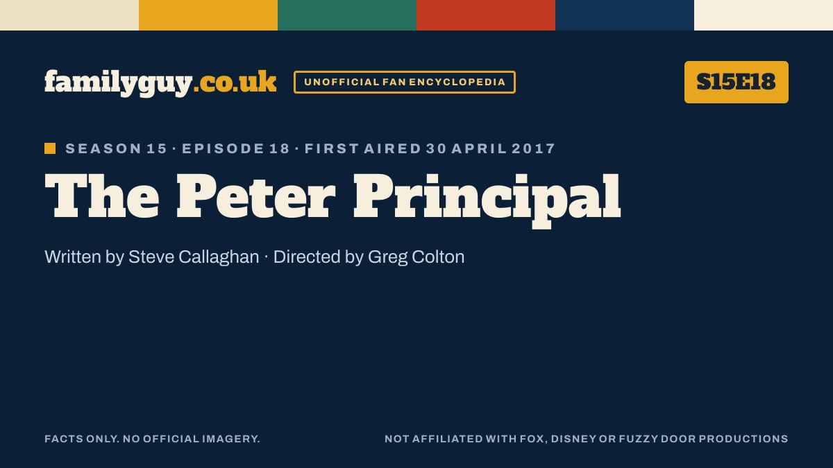 The Peter Principal, Family Guy S15E18, title card in the familyguy.co.uk design