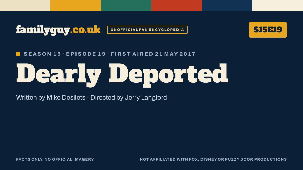 Dearly Deported, Family Guy S15E19, title card in the familyguy.co.uk design