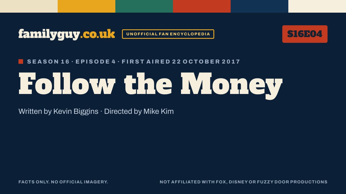Follow the Money, Family Guy S16E04, title card in the familyguy.co.uk design