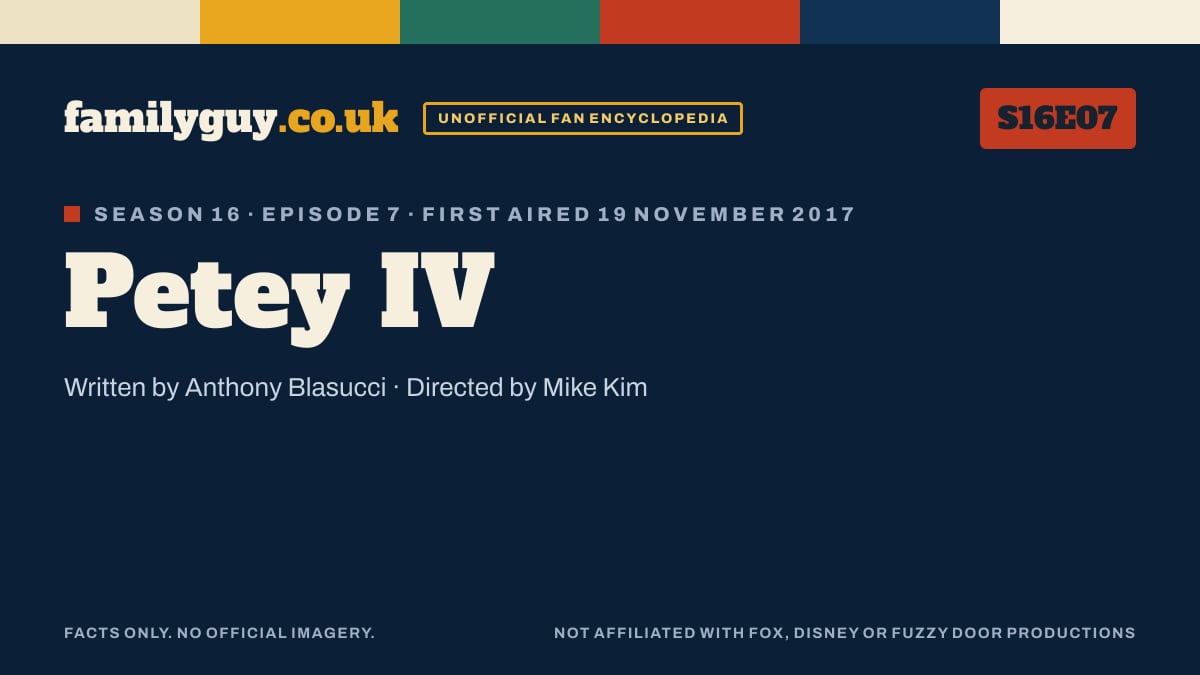 Petey IV, Family Guy S16E07, title card in the familyguy.co.uk design