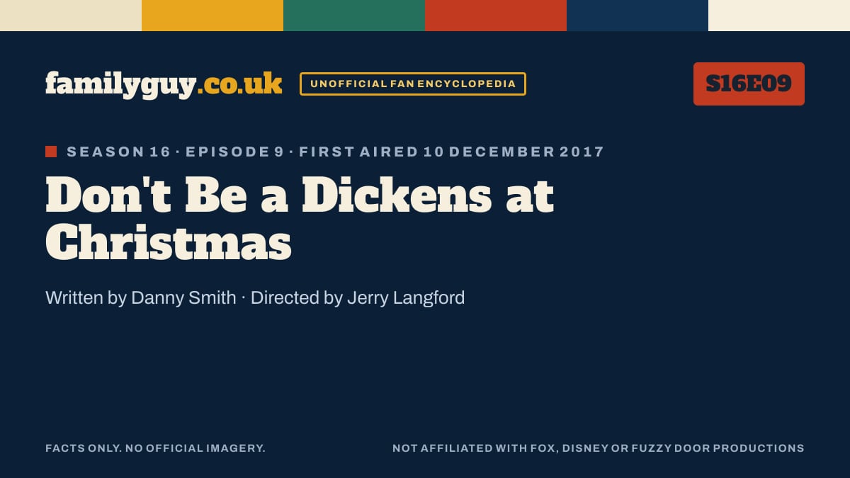 Don't Be a Dickens at Christmas, Family Guy S16E09, title card in the familyguy.co.uk design