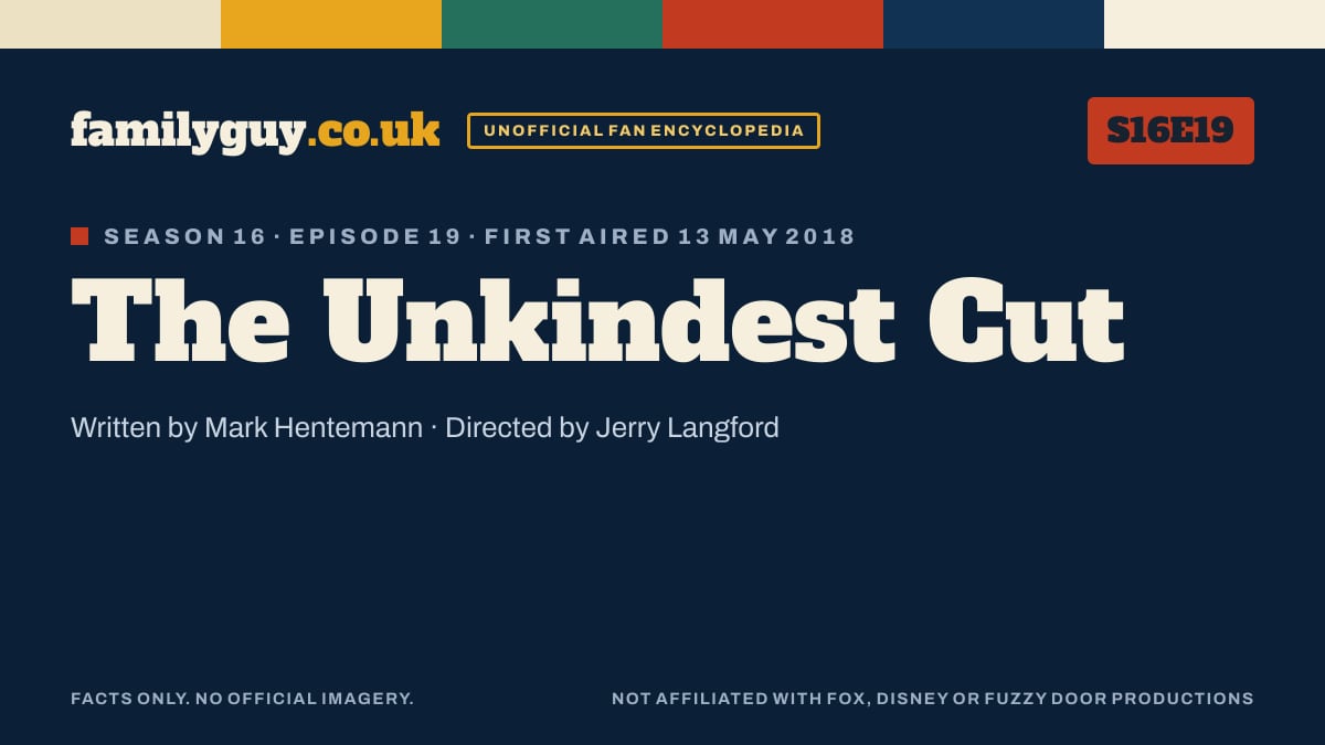 The Unkindest Cut, Family Guy S16E19, title card in the familyguy.co.uk design