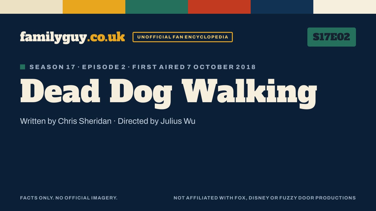 Dead Dog Walking, Family Guy S17E02, title card in the familyguy.co.uk design