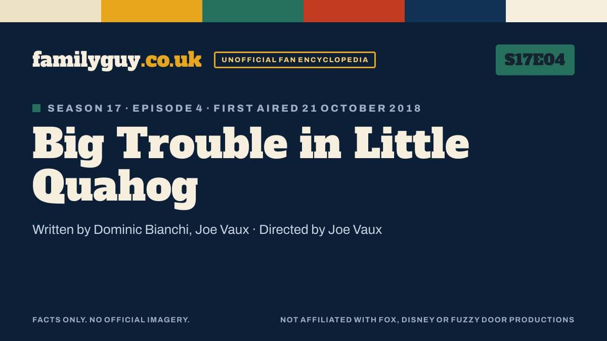 Big Trouble in Little Quahog, Family Guy S17E04, title card in the familyguy.co.uk design