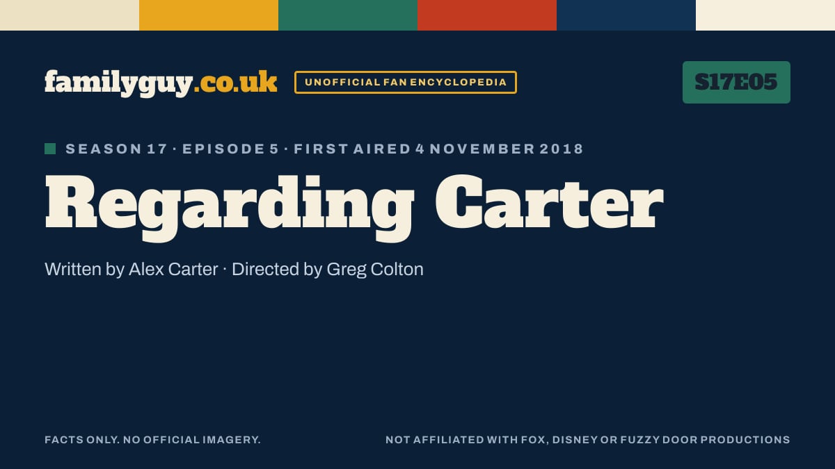 Regarding Carter, Family Guy S17E05, title card in the familyguy.co.uk design