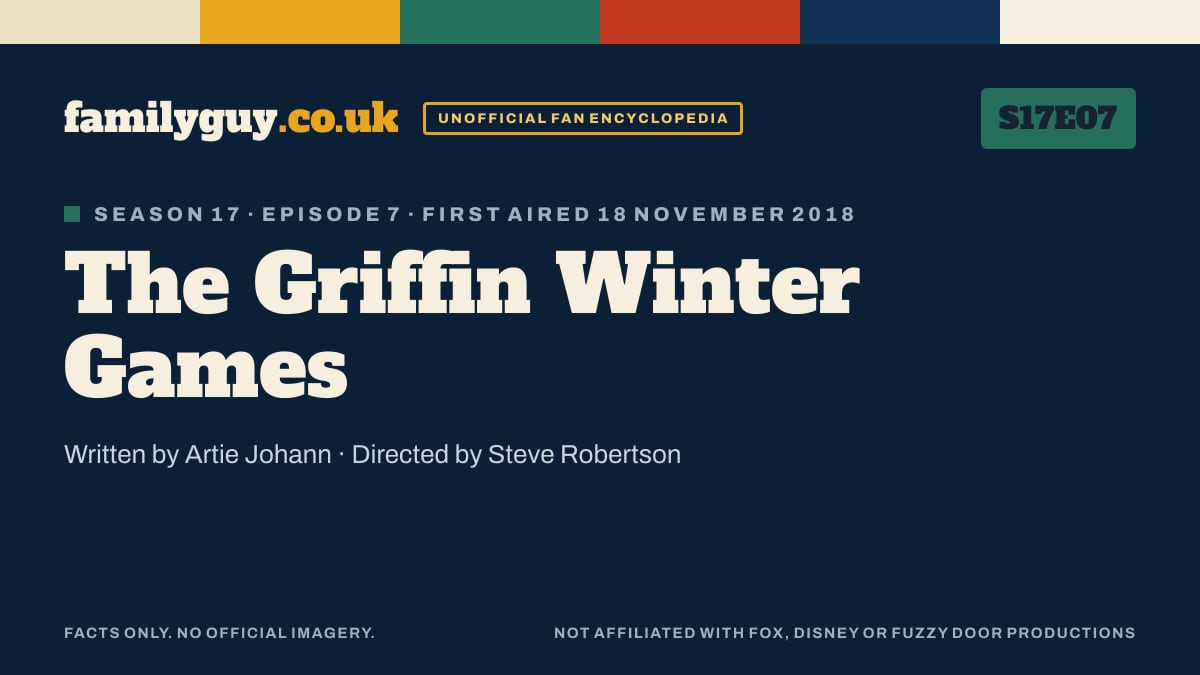 The Griffin Winter Games, Family Guy S17E07, title card in the familyguy.co.uk design