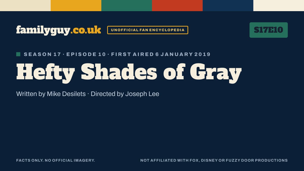 Hefty Shades of Gray, Family Guy S17E10, title card in the familyguy.co.uk design